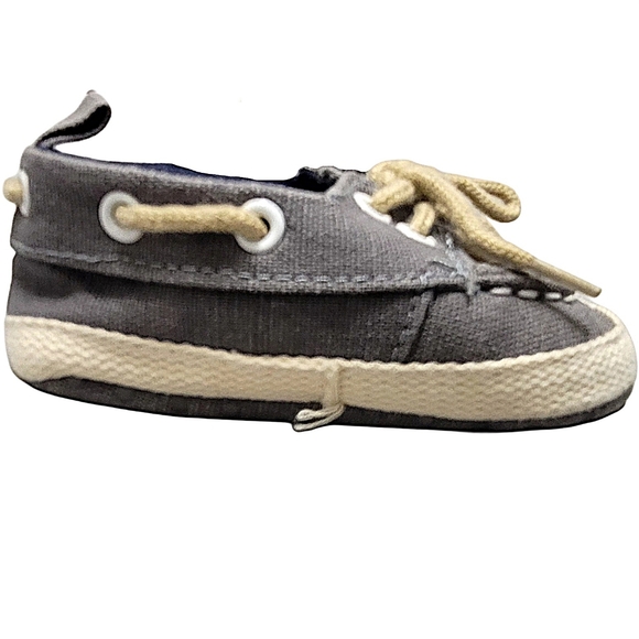 Baby Boy Cotton Lace Up Gray Slip On Boat Crib Shoes sz 2 (3-6 months) - Picture 4 of 12